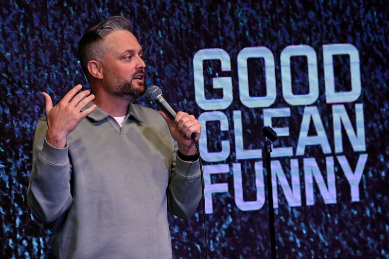 Comedian Nate Bargatze, a Nashville native, performs new material about going to marriage counseling and other topics at the end of a Monday night Nateland Live show at The Lab at Zanies comedy club April 28, 2025 in Nashville, Tenn.