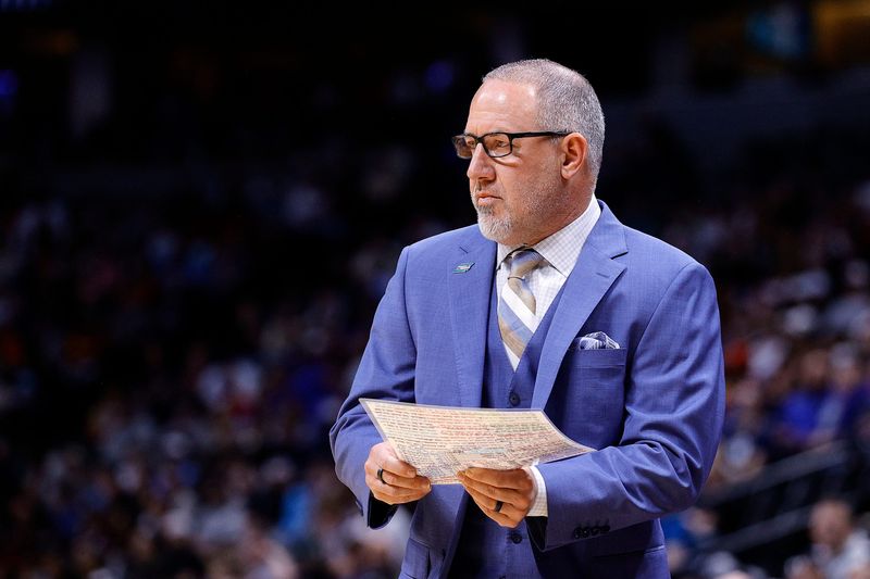 Mar 22, 2025; Denver, CO, USA; Texas A&M Aggies head coach Buzz Williams during the first half in the second round of the NCAA Tournament at Ball Arena. Mandatory Credit: Isaiah J. Downing-Imagn Images