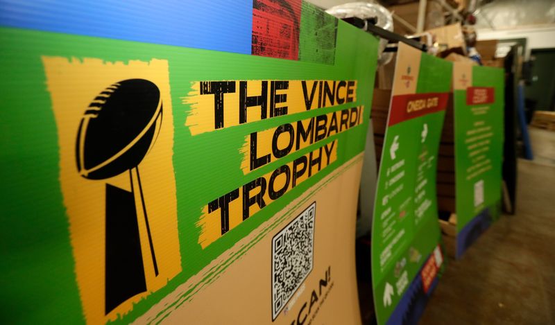 Items from the 2025 NFL Draft that will be available through Titletown Auction Co. in an online auction pictured on May 7, 2025, in Ashwaubenon, Wis.