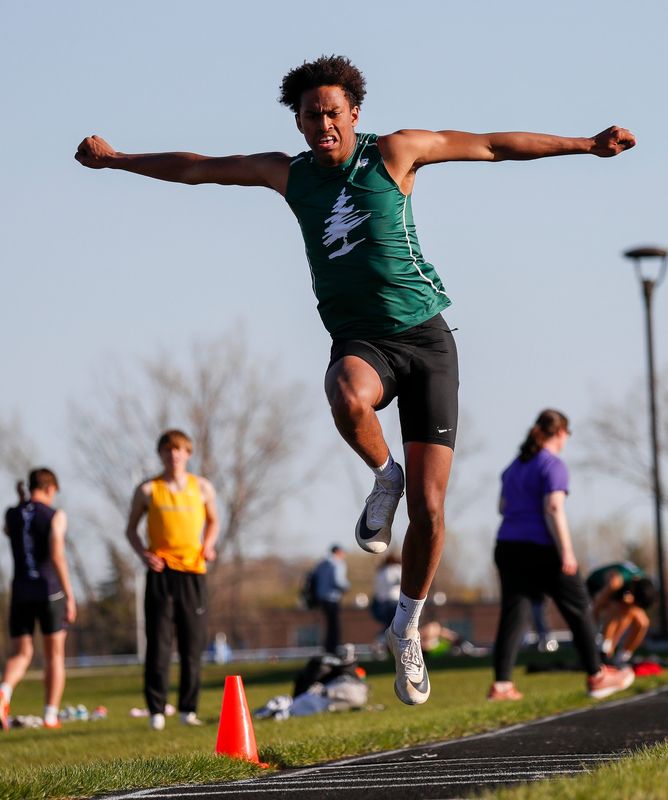 D.C. Everest High School’s Xavier Edwards competes in the boys triple jump during the DeMerit Invite on Friday, May 9, 2025, at Bay Port High School in Suamico, Wisconsin. 
Tork Mason/USA TODAY NETWORK-Wisconsin
