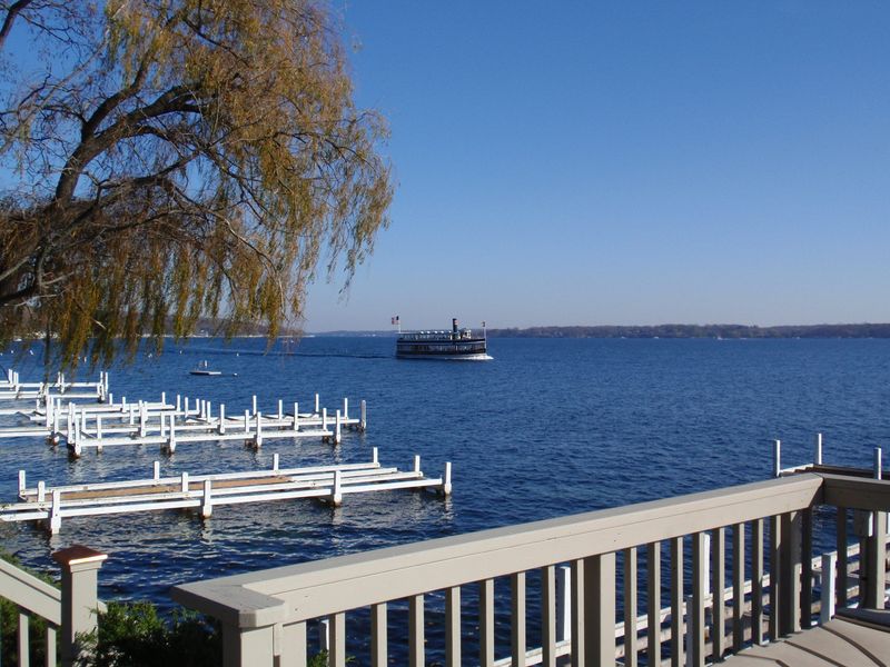 A tour boat on Lake Geneva, WI runs late into the season.