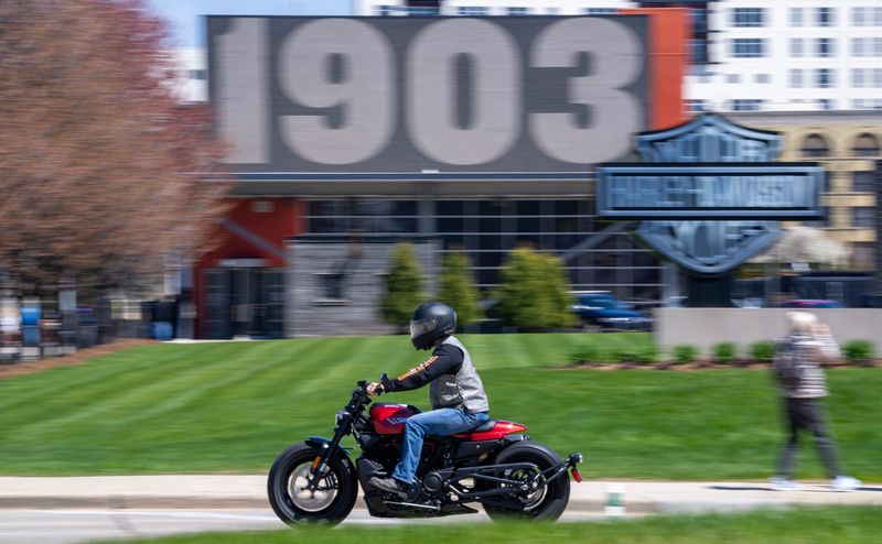 A man takes a Sportster S model for a test ride, May 3, 2025 at the Harley-Davidson Museum in Milwaukee, Wisconsin.
