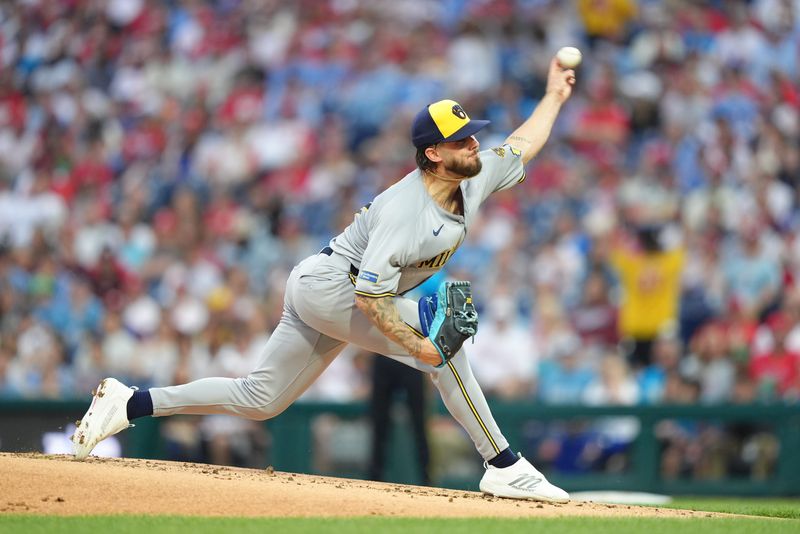 May 30, 2025; Philadelphia, Pennsylvania, USA; Milwaukee Brewers relief pitcher DL Hall (37) throws a pitch against the Philadelphia Phillies in the first inning at Citizens Bank Park. Mandatory Credit: Kyle Ross-Imagn Images