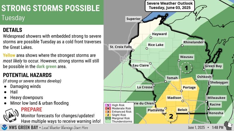 Severe weather is expected throughout Wisconsin June 3.