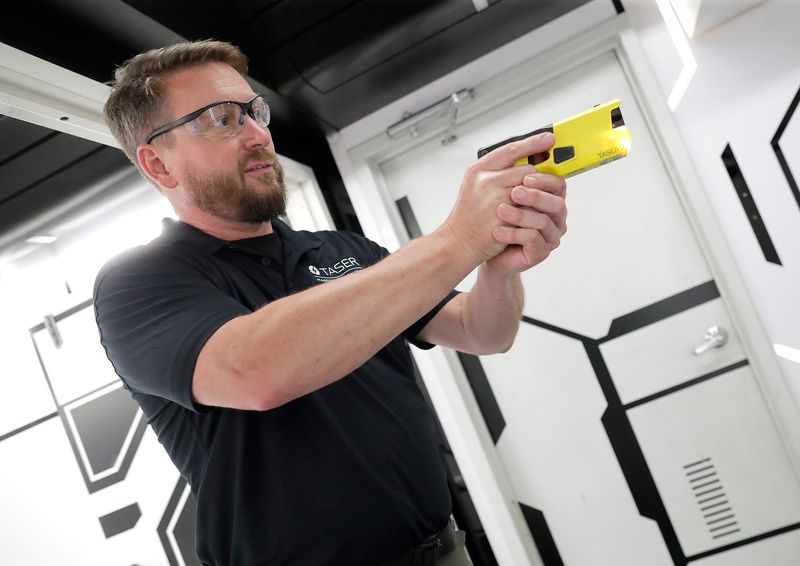 Axon master instructor Grig Dixon runs a demonstration in a mobile taser range during the Axon Roadshow at the Grand Chute Police Department Tuesday, June 3, 2025 in Grand Chute, Wisconsin. The Axon Roadshow is a hands-on, unique opportunity for public safety professionals to get up close and learn more about cutting-edge public safety technology.
Wm. Glasheen USA TODAY NETWORK-Wisconsin