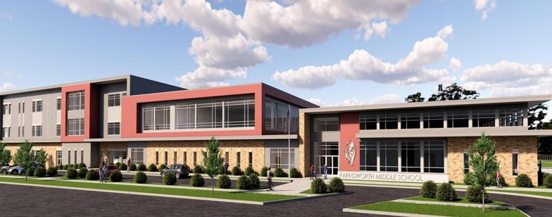 A preliminary rendering of the new Farnsworth Middle School.