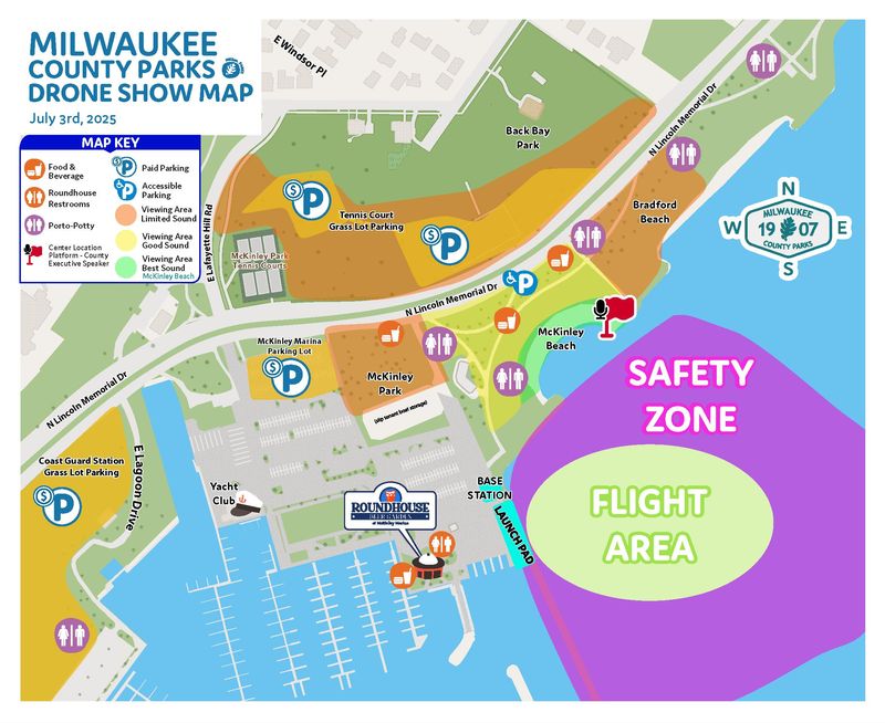 Map for Milwaukee County's July 3, 2025, drone show.
