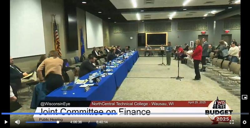 The Wisconsin legislature's Joint Committee on Finance held a public hearing on the 2025-27 state budget in Wausau, Wisconsin on April 29, 2025.