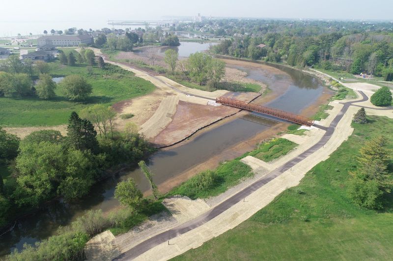 A view of the Bayshore Drive Trail System on the northeast side of Manitowoc. The system opened in June 2025 and connects Mariners Trail with Lincoln Park Zoo.