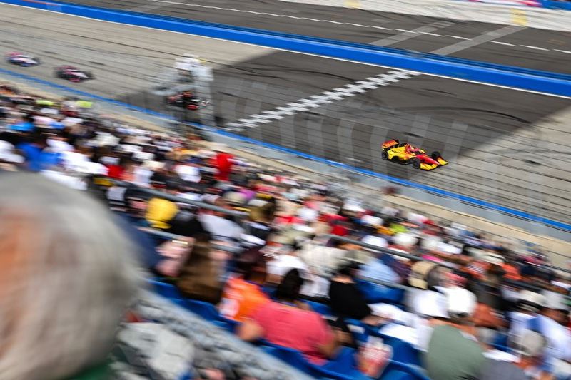 Alex Palou speeds down the front stretch during the the second Hy-Vee Milwaukee Mile 250 NTT IndyCar Series race Sept. 1, 2024, at the Milwaukee Mile.