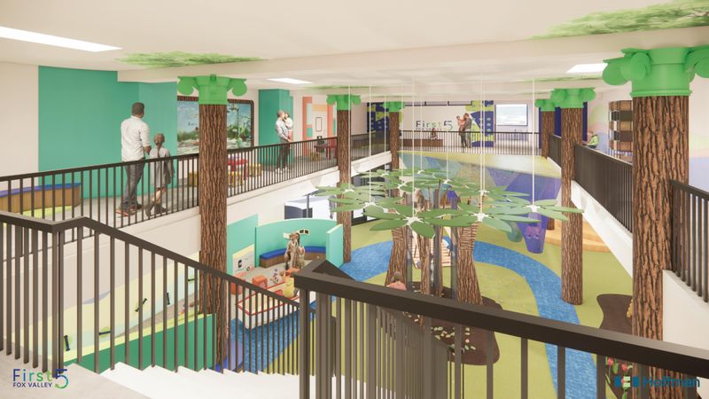 This rendering from Hoffman Construction dated March 13, 2025, shows plans for an upgraded play space for the new family resource center in Appleton.