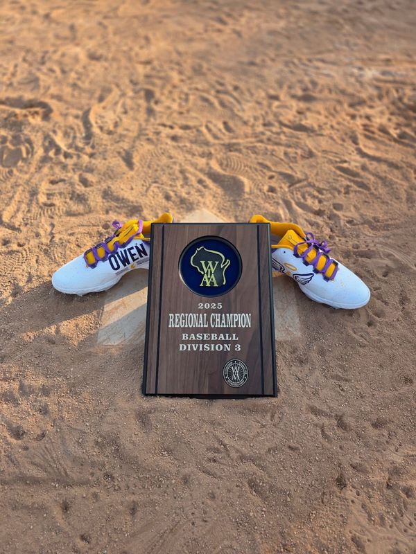 A pair of cleats were designed in memory of Kewaunee baseball player Owen Vaughn to help raise awareness for mental health and suicide prevention. They are with the Kewaunee team at every game this season.