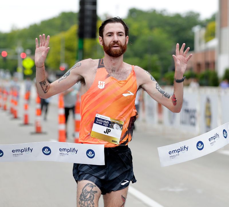 JP Flavin wins the 49th annual 10K Bellin Run on June 14, 2025, in Green Bay, Wis.