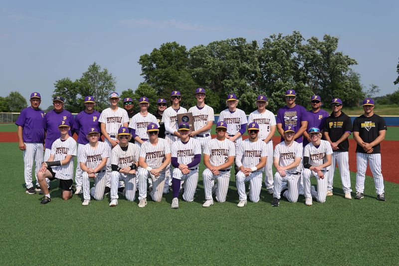2025 Pittsville baseball team poses with sectional plaque. (Photo/Pittsville high school).
