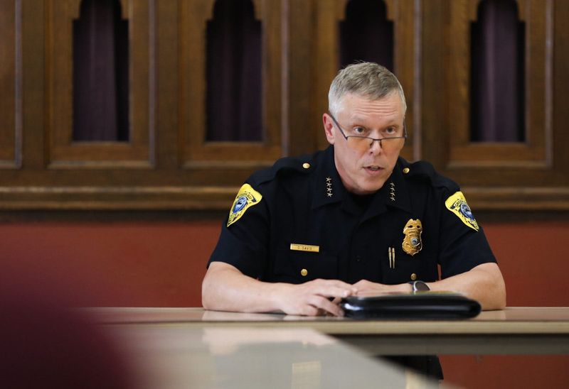 Green Bay police chief Chris Davis speaks to community members about a scrutinized arrest at a community conversations event on June 17, 2025, in Green Bay, Wis.
