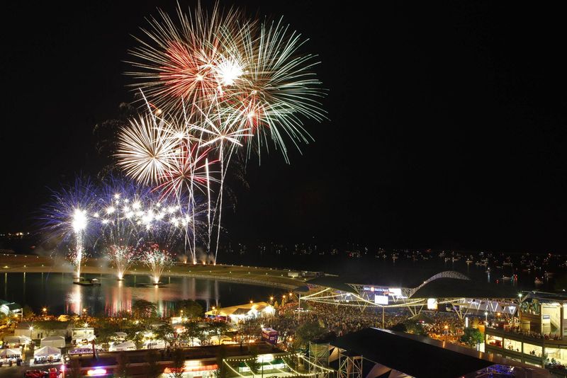 Fireworks over Summerfest which featured large crowds, due, in part, to a February promotion giving away 45,000 free tickets to opening day. Crowds were busy on opening day of Summerfest, on Wednesday, June 27, 2012.