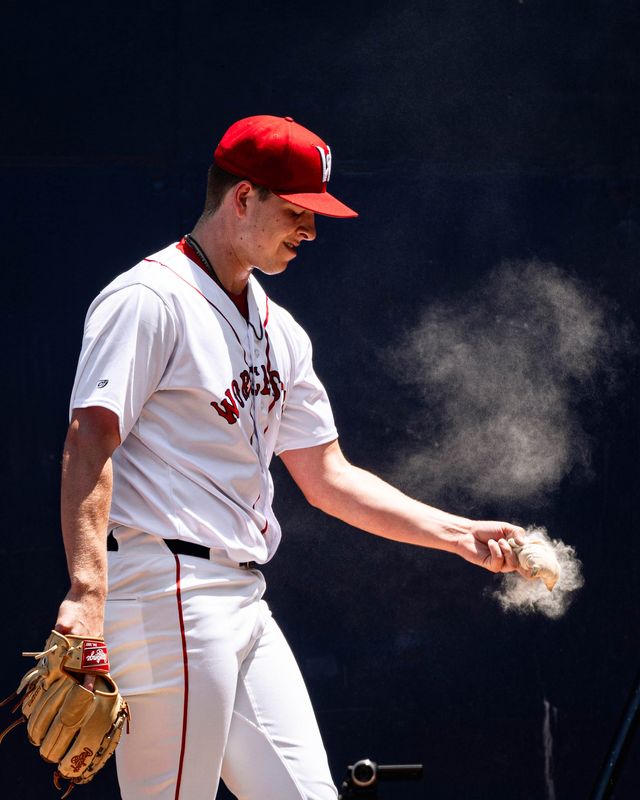 Pitcher Kyle Harrison gets ready to throw his first live batting practice with Triple-A Worcester in June.