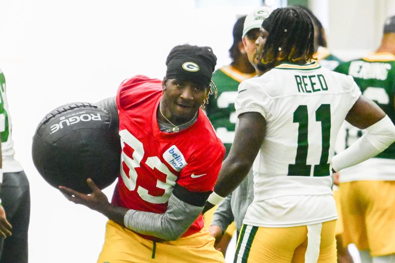 Jun 11, 2025; Green Bay, WI, USA; Green Bay Packers wide receiver Savion Williams (83) participates in the team's minicamp at Ray Nitschke Field. Mandatory Credit: Benny Sieu-Imagn Images