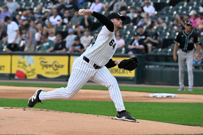 Chicago White Sox pitcher Shane Smith (64) delivers against the Arizona Diamondbacks during the first inning at Rate Field on June 23, 2025, in Chicago.