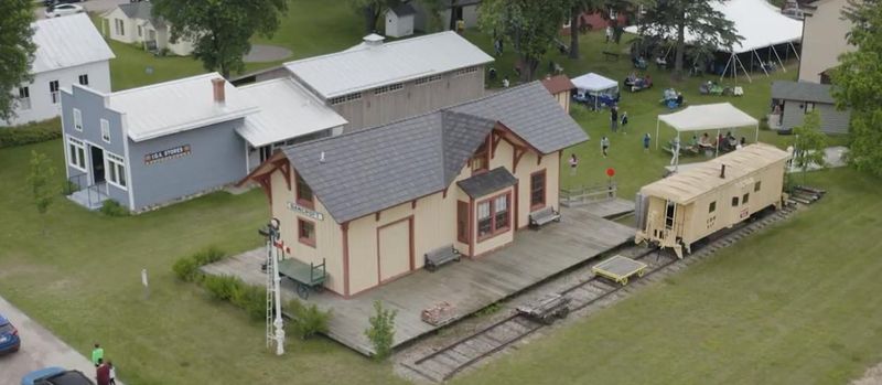 An aerial view of Portage County Historical Society's Heritage Park located in Plover, WI.