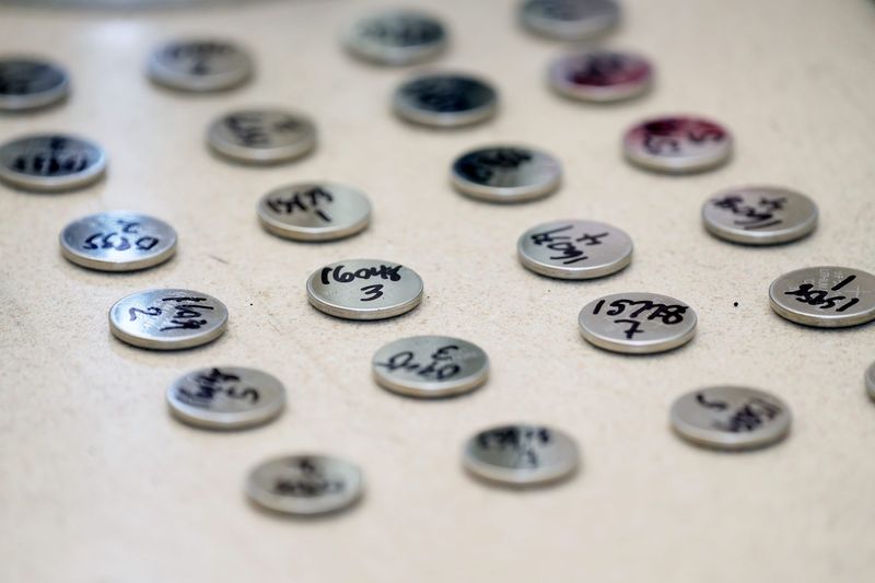 Lithium batteries that contains the carbon-based nanomaterial, the world's only form of solid carbon monoxide, created in the labortory of Carol Hirschmugl, CEO of CONovate on Thursday, July 3, 2025. in her labortory in Wauwatosa.