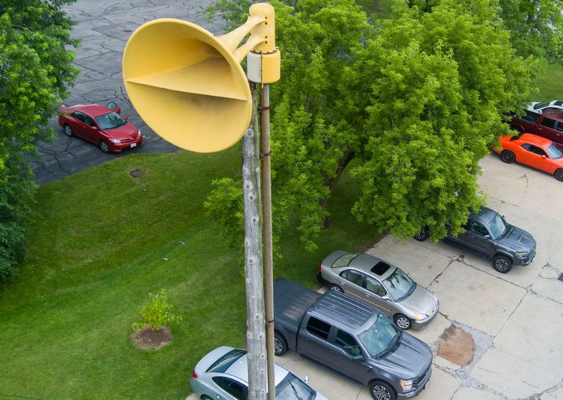 A tornado siren at Milwaukee Fire Station 39 located at 8025 W. Bradley Road in Milwaukee on July 8, 2025.