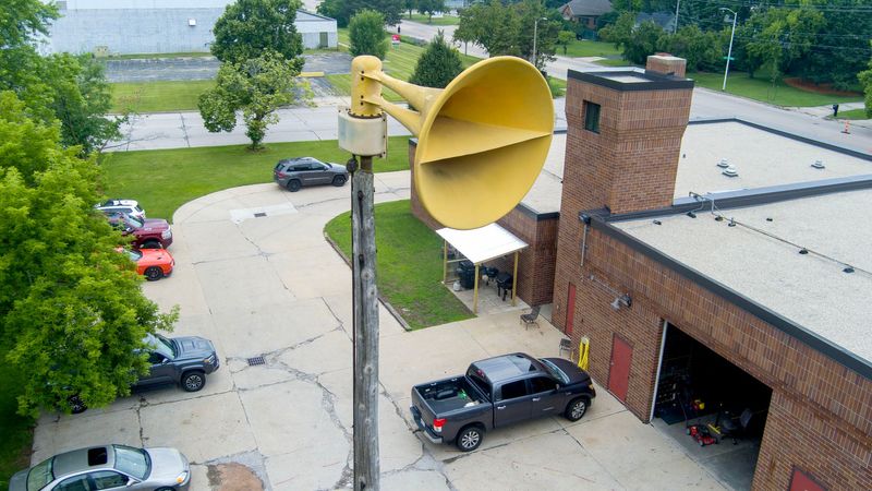 A tornado siren at Milwaukee Fire Station 39 located at 8025 W. Bradley Road in Milwaukee on July 8, 2025.
