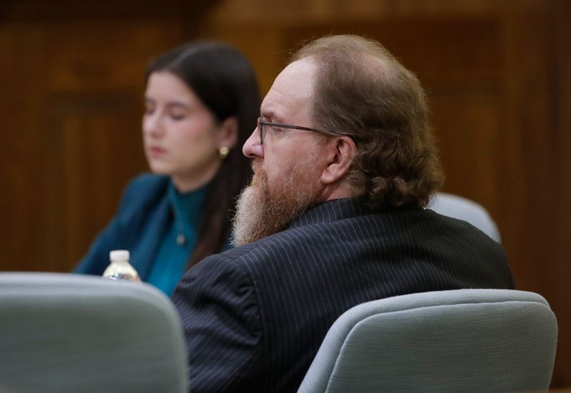 Tony Haase, 54, of Weyauwega appears in court during his trial Thursday, July 17, 2025, at the Waupaca County Courthouse in Waupaca, Wisconsin. Haase is accused of murdering 23-year-old Tanna Togstad and 35-year-old Timothy Mumbrue in 1992. He was arrested in 2022, after DNA obtained during a traffic stop linked him to the crime scene.