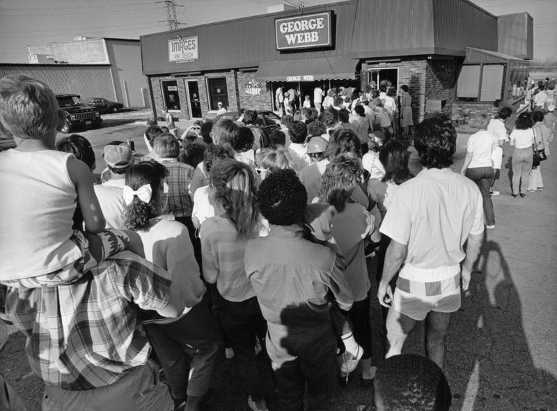 After the Brewers' 12th straight victory in April, 1987, George Webb hamburger fans waited for coupons outside the George Webb Restaurant at 6900 N. 76th St. in Milwaukee.