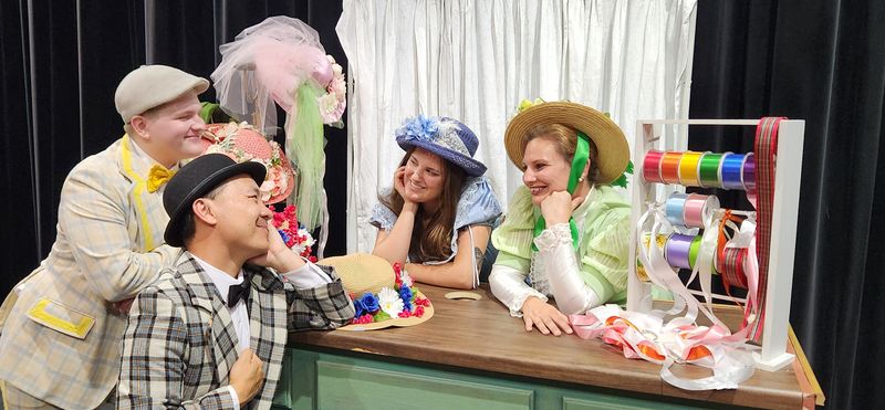 Jack O’Brien, from left, Teng Vang, Hannah Verstegen and Sarah Andersen, rehearse for Waupaca Community Theatre’s presentation of “Hello, Dolly!” opening July 26.