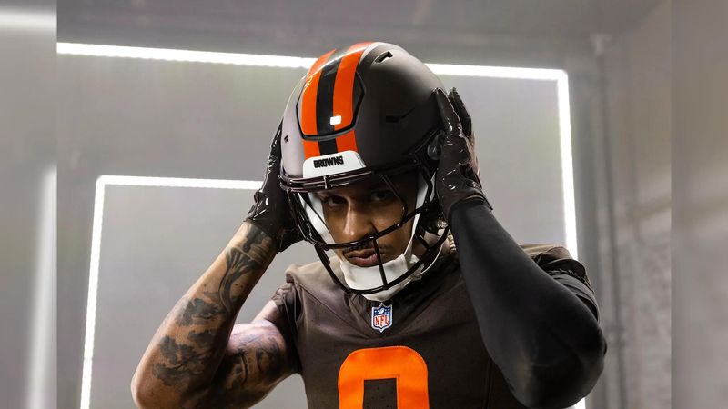 Browns S Grant Delpit wearing new helmet