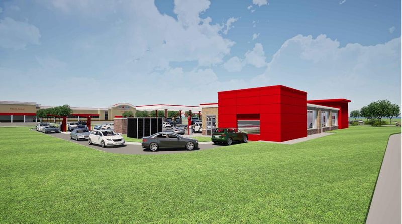 This rendering, looking northeast from Main Street, depicts the planned tunnel-style car wash and new fuel station on an outlot in front of Woodman's Food Market, 1610 E. Main St., in Waukesha. Plans for the new facilities were approved by the city on July 23, 2025.