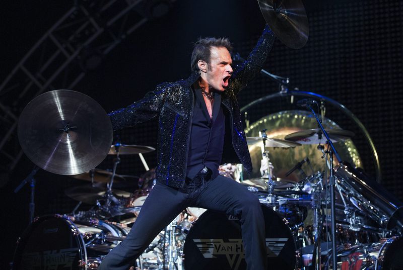 David Lee Roth gets the crowd going during the Van Halen concert at the Ak-Chin Pavilion in Phoenix on Sept. 28, 2015.