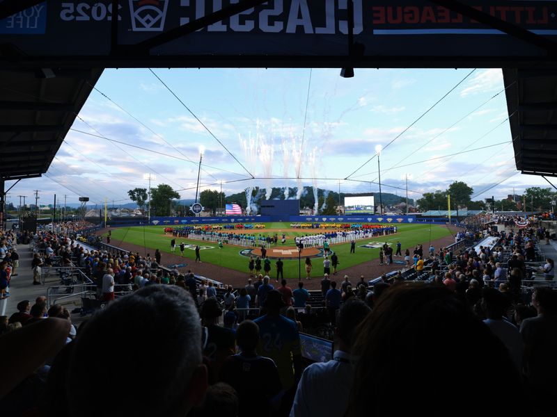 Aug 17, 2025; Williamsport, Pennsylvania, USA; A general view as teams observe the national anthem before the game between the Seattle Mariners and New York Mets at Journey Bank Ballpark at Historic Bowman Field. Mandatory Credit: Kyle Ross-Imagn Images