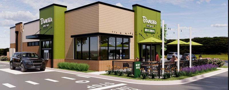 This 2024 rendering of Panera Bread depicts the modified plan for the Oconomowoc restaurant, which was originally proposed in 2022 at another nearby spot. It will open on Aug. 26, 2025 at 1361 Olympia Fields Drive.