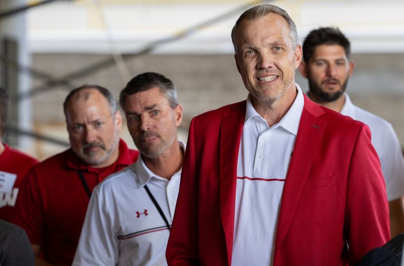 Wisconsin athletic director Chris McIntosh is shown during a program recognizing donors for the Kellner Center Athletic Center Thursday, August 28, 2025 at UW-Madison in Madison, Wisconsin. The estimated cost of the project is $285 million. Ted and Mary Kellner are major donors.