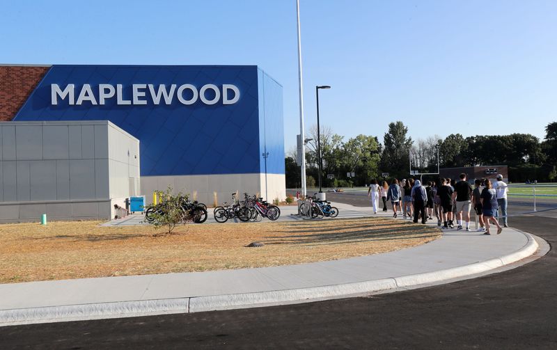 Students get acclimated to the outside areas during the first day of school at Maplewood Middle School Tuesday, September 2, 2025, in Menasha, Wisconsin.