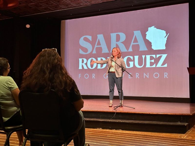 Lt. Gov. Sara Rodriguez speaks on Sept. 2 at her first public event in Green Bay while campaigning as a Democratic candidate for Wisconsin governor.