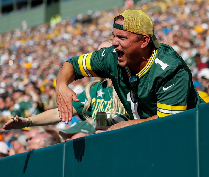 Green Bay Packers fan Nick Auditore cheers for the team during a game against the Detroit Lions on Sunday, September 7, 2025, at Lambeau Field in Green Bay, Wis. The Packers won the game, 27-13.
Tork Mason/USA TODAY NETWORK-Wisconsin