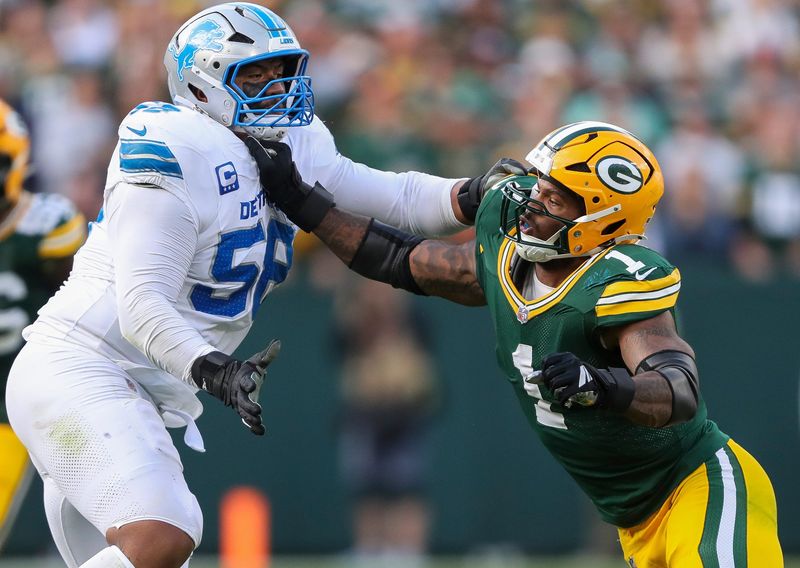 Green Bay Packers defensive end Micah Parsons (1) fights through a block by Detroit Lions offensive tackle Penei Sewell (58) on Sunday, September 7, 2025, at Lambeau Field in Green Bay, Wis. The Packers won the game, 27-13.
Tork Mason/USA TODAY NETWORK-Wisconsin