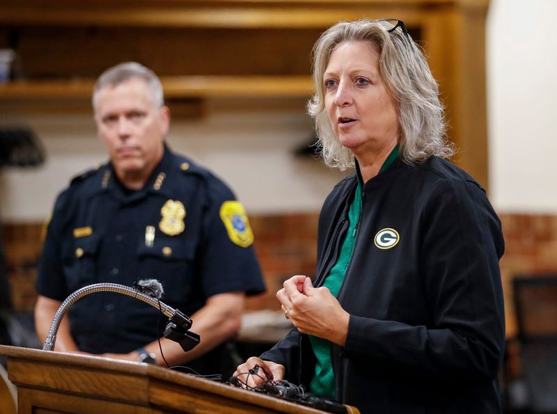 Green Bay Area Public Schools Superintendent Vicki Bayer speaks during a Sept. 11 press conference at the district office in Green Bay. A handgun was found in a Preble High School student’s backpack on Sept. 10, prompting the district to consider new security measures.