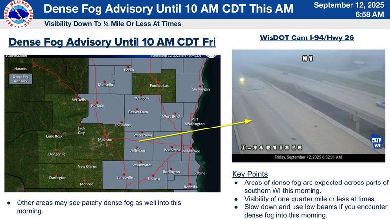 For the second morning in a row, the National Weather Service issued a dense fog advisory for much of southeast Wisconsin Sept. 12.