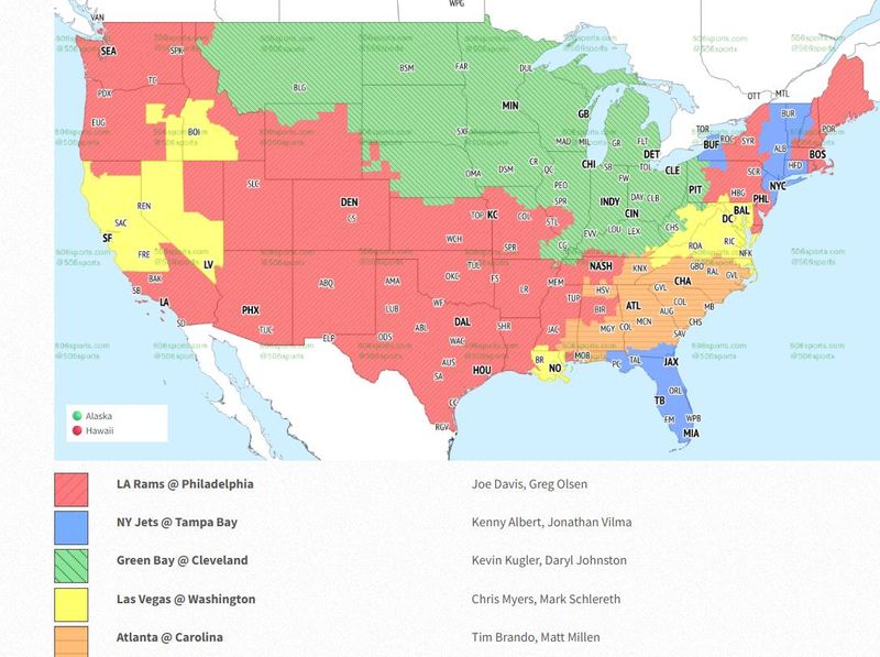 Packers vs. Browns TV broadcast map Week 3