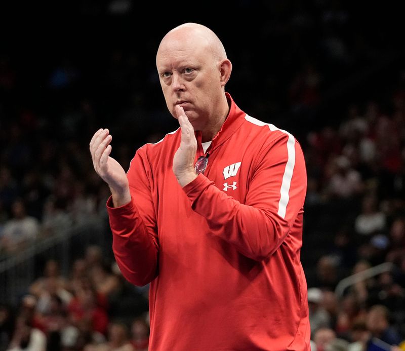 Wisconsin Badgers head coach Kelly Sheffield is seen during the second set of the match on Wednesday September 17, 2025 at Fiserv Forum in Milwaukee, Wisconsin.