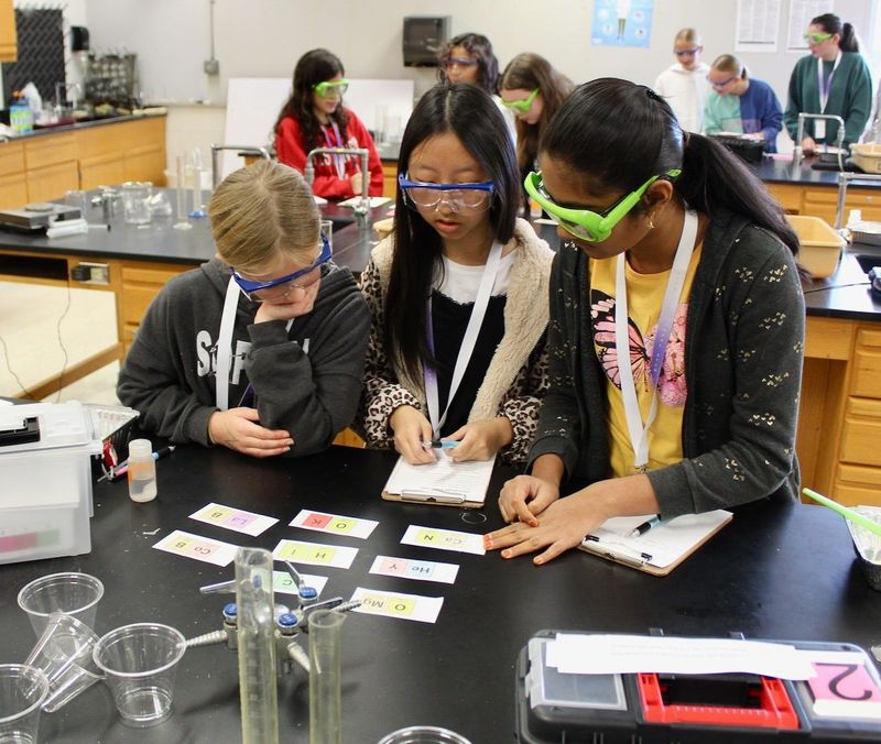 The clues were not in any particular order, so the girls had to decide which clues seemed most important. Communication and collaboration were important in this Crime Scene Investigation STEM session in Sheboygan.