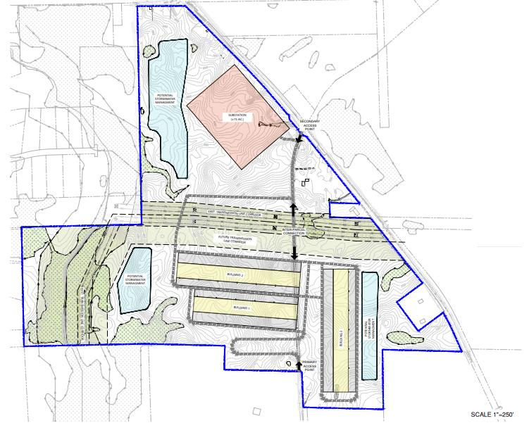Preliminary plans for a potential Microsoft data center in Mount Pleasant according to materials in a village Plan Commission packet.