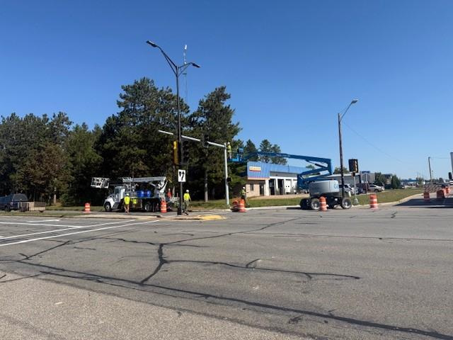 The intersection of Hoover Avenue and Coye Drive as new traffic signals are installed the week of Sept. 29, 2025.