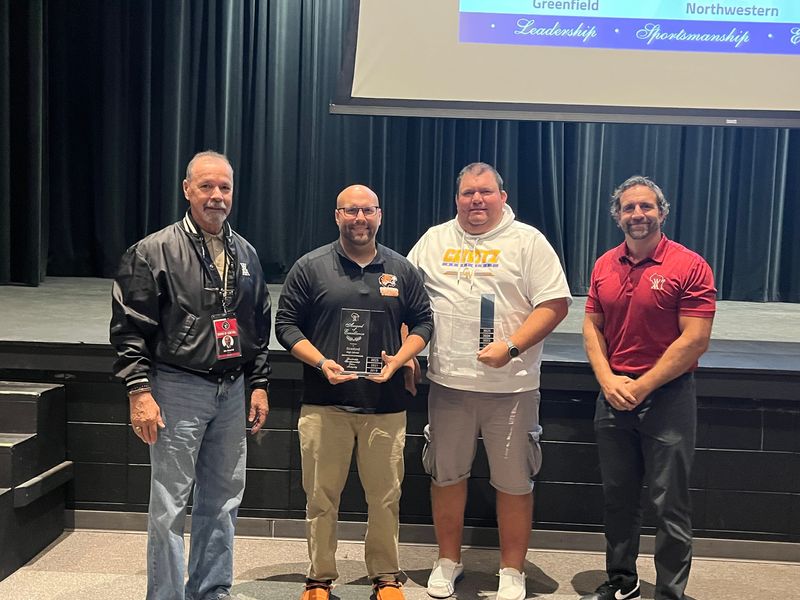 Stratford administrators accept the 2024-25 WIAA Award of Excellence on Sept. 22, 2025 (Photo/Stratford High School).