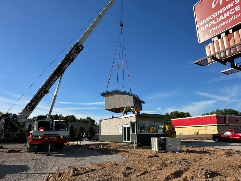 The future 7 Brew drive-through coffee location was recently dropped into place at 2435 W. Mason St. The new location, the second in the Green Bay area, is expected to open in fall 2025.