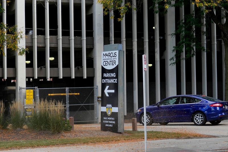 A car enters the Marcus Center parking structure at 1001 N. Water St. in Milwaukee, Wisconsin on Thursday, Oct. 9, 2025. The parking structure needs major repairs to stay open.